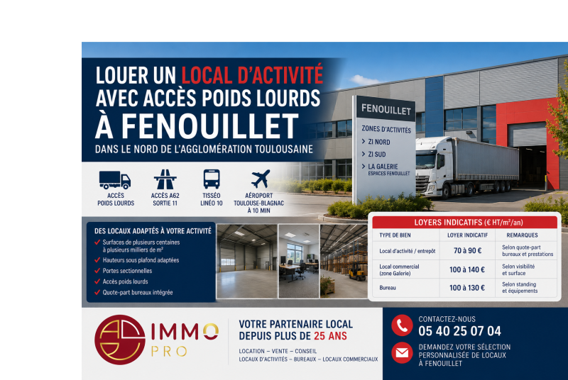 Comment louer un local d'activité avec accès poids lourds à Fenouillet dans le nord de l'agglomération toulousaine